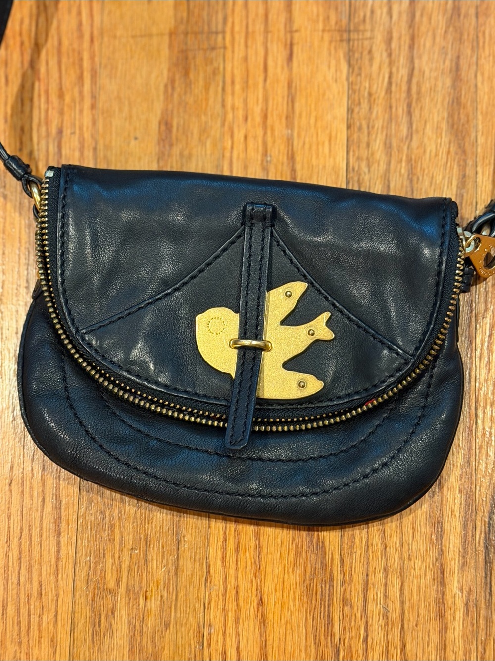 Marc Jacobs Petal to the Metal Black Leather Bird Crossbody Bag